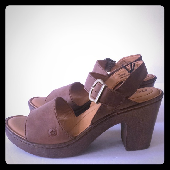 Born Shoes Womens Born Brown Leather Chunky Heel Sandals Poshmark